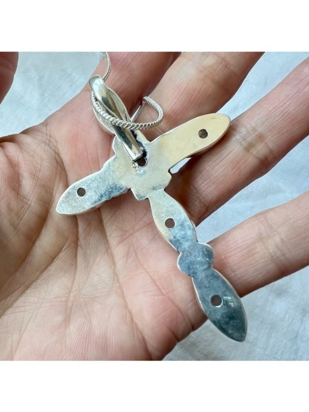 925 Majestic! Rainbow Flash Moonstone Cross Pendant Necklace - Picture 6 of 7